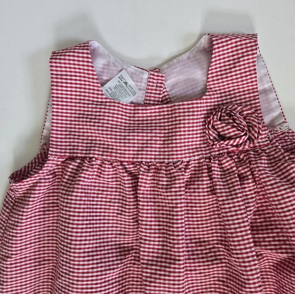 Bonnie Jean red gingham floral embroidered eyelet dress size girls 6x